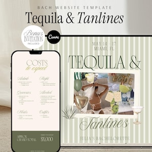 Bachelorette Website Template Tequila and Tanlines Canva Invitation Editable Instant Download Itinerary Digital Planner Beach Bach Weekend