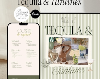 Bachelorette Website Template Tequila and Tanlines Canva Invitation Editable Instant Download Itinerary Digital Planner Beach Bach Weekend