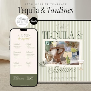 Bachelorette Website Template Canva Invitation Design Editable Instant Download Beach Party Planner Digital Itinerary Mobile Responsive Event Website Printable Invitation Card Tropical Destination Weekend Getaway Planning Tool Tequila