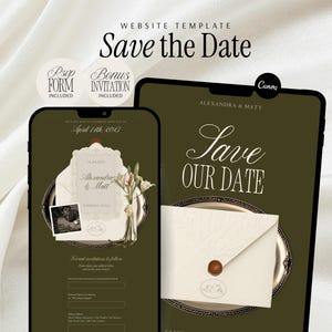 Digital Save the Date Website Template Olive Green Vintage Italian Countryside Charm Timeless Elegance Romance European Destination Wedding