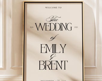 Wedding Welcome Sign Editable Canva Template Printable Reception Entrance Ceremony Display Minimalist Black White Aesthetic Luxury Timeless
