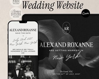 Wedding Website Template Modern Luxe Minimalist Canva Digital Invitation with RSVP Form Black and White Elegant Classy Old Money Design