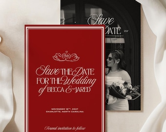 Burgundy Save the Date Template Old Money Wedding Announcement Digital Download Editable Canva Invitation Card Printable Engagement Notice
