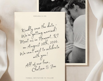 Save Date Template Digital Download Editable Canva Wedding Invitation Handwritten Script Vintage Typewriter Font Classic Elegant Minimalist