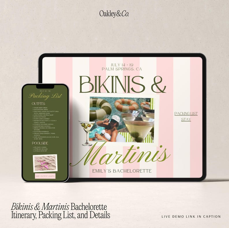 Bachelorette Website Template Bikinis and Martinis Editable Canva Invitation Itinerary Planner Bridal Event Organizer Bach Trip Details image 17