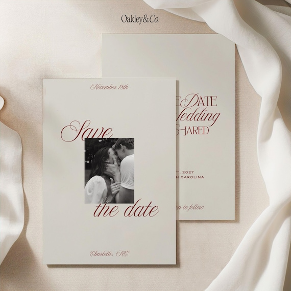 Save the Date Invitation Template Editable Canva Design Neutral Elegant Wedding Announcement Printable Engagement Card 5x7 Simple Minimal
