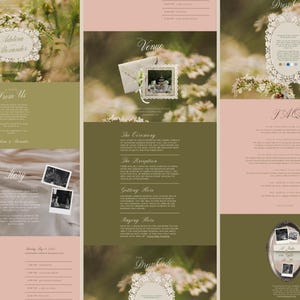 DIY Bride Customizable Wedding Website Template Canva Digital Invitation Suite Editable Package Complete Eleven Pages RSVP Form Online Vintage Wildflower Design Romantic Timeless Classic Elegance Soft Pink Cream Colors Mobile Responsive