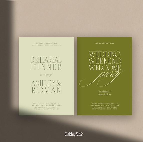 Rehearsal Dinner Invitation Template Night Before Dinner Card Canva Editable Design Printable Wedding Weekend Welcome Party Invite Green