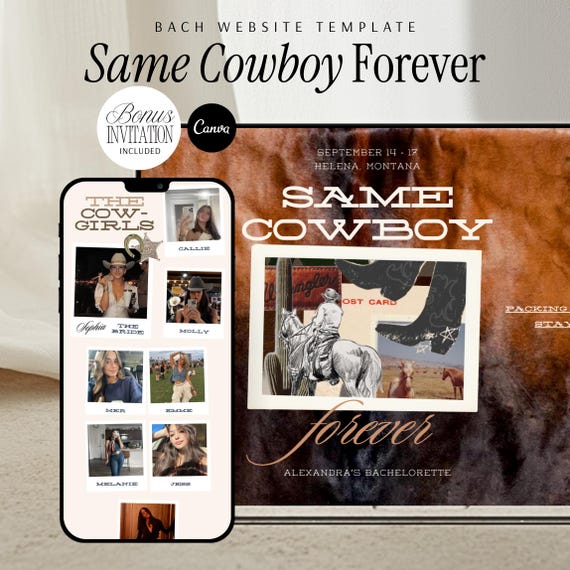 Bachelorette Website Template Canva Same Cowboy Forever Invitation Western Trip Planner Nashville Bach Weekend Itinerary Austin Party Bride