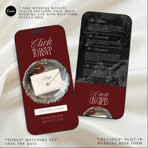 Digital Wedding Invitation Template Canva Website Design Burgundy Cream Theme Elegant RSVP Form Integration Save Date Card Matching Engagement Gift Digital Bridal Shower Present Idea DIY Wedding Planning Tool Custom Template Package Three