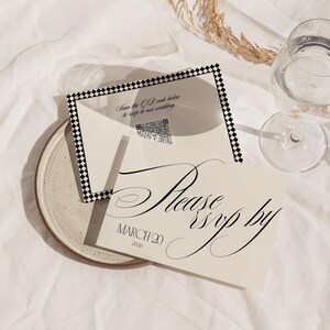 Hochzeitseinladungsvorlage (Canva, bearbeitbar) – Set in Schwarz-Weiß – Zeitlose Kalligrafie – Schlicht, elegant, romantisch, klassisch Bild 6