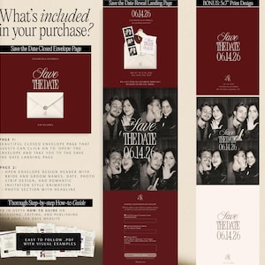 Modern Minimalist Wedding Website Burgundy Floral Design Template Save The Date Invitation Luxury Elegant Old Money Aesthetic Built In RSVP Form Mobile Responsive Canva Customizable Template Digital Download Complete Wedding Planning