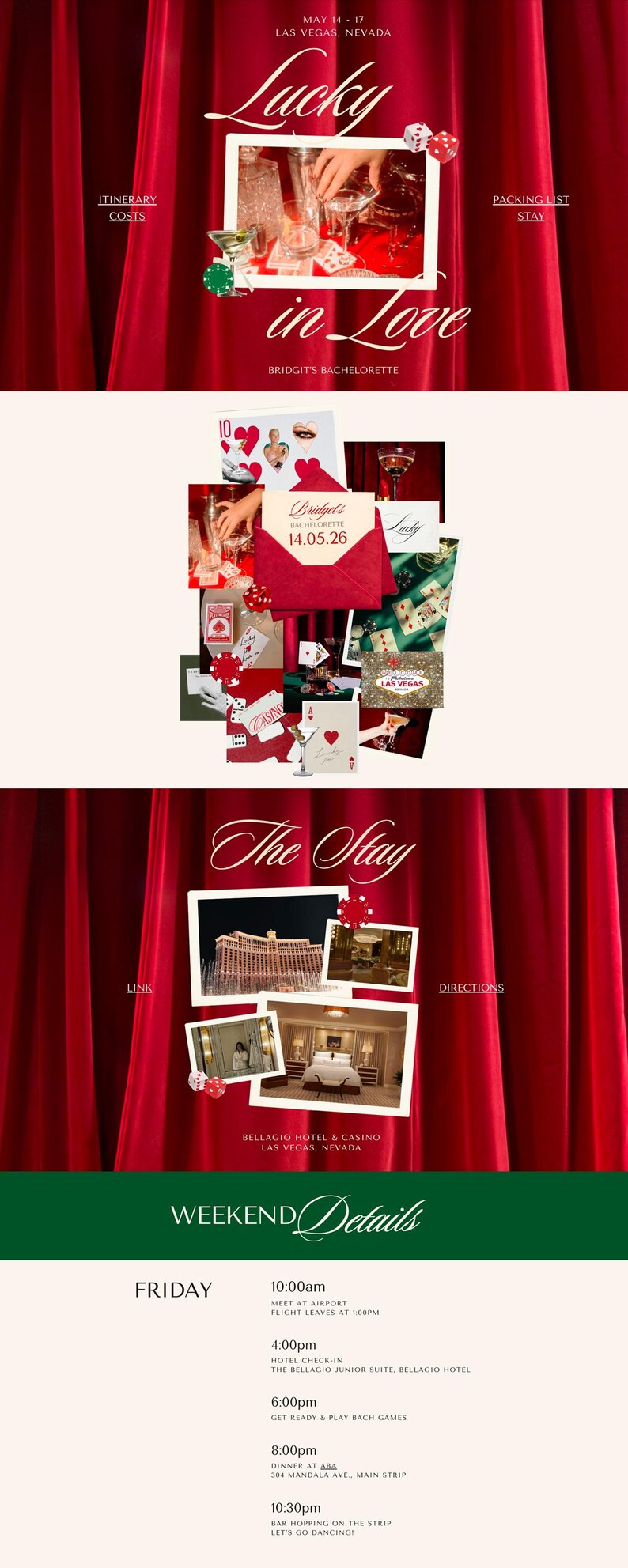 Bachelorette Website Template Canva Invitation Vegas Casino Theme Bach Party Design Lucky in Love Girls Weekend Editable Trip Planner image 20