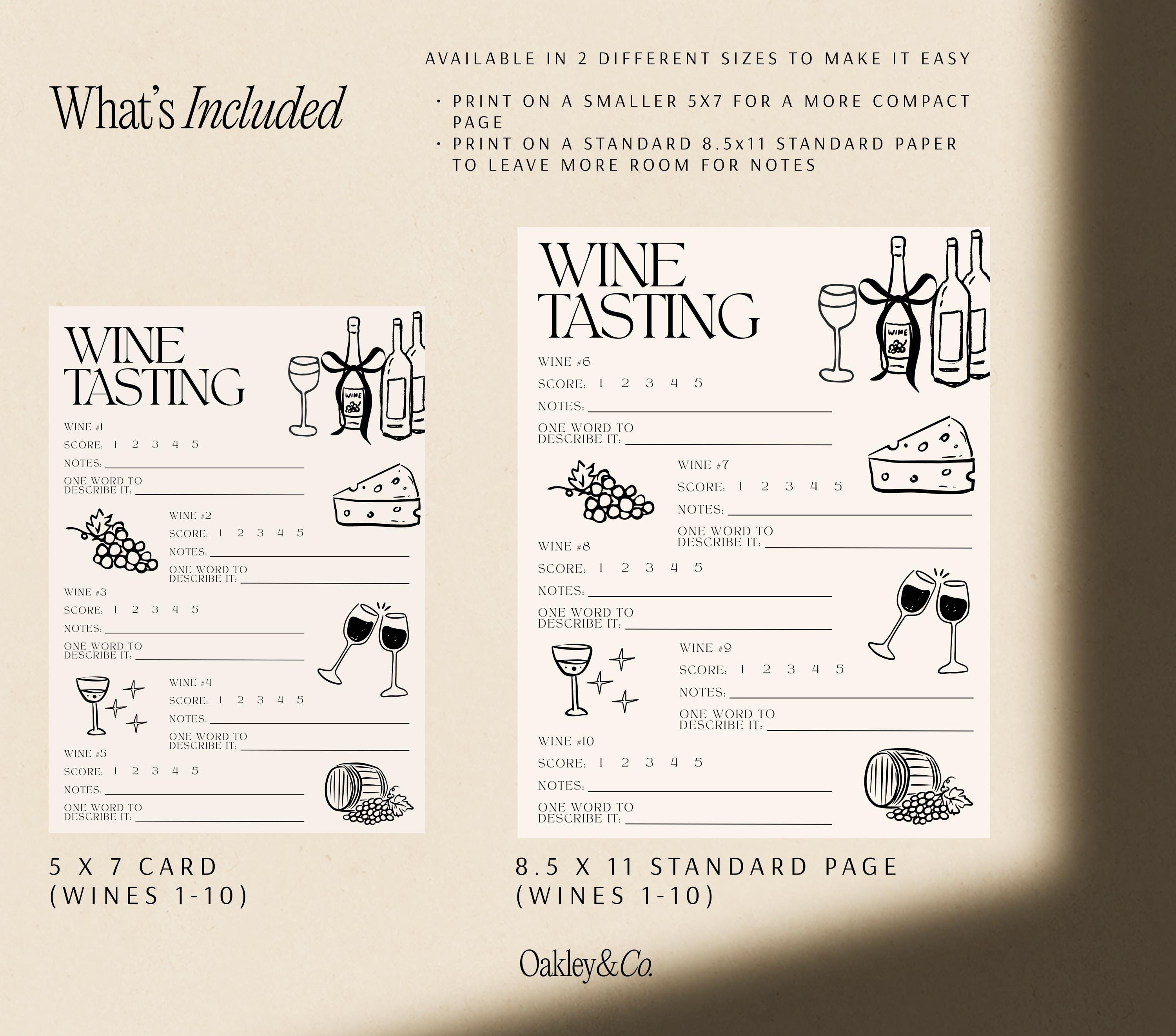 Wine Tasting Scorecard Printable Template Canva Digital Download Girls ...