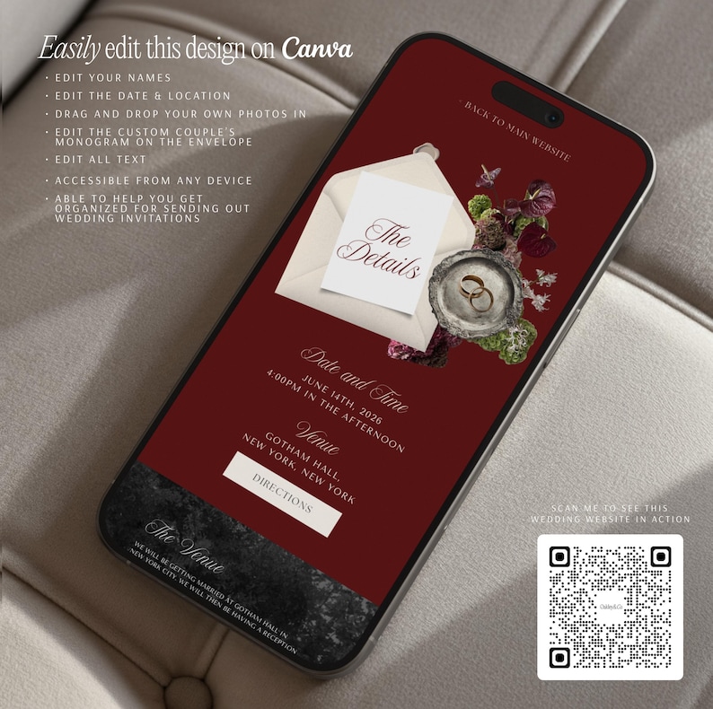 Wedding Website Template Burgundy Old Money Editable Canva Wedding Site with RSVP Form Digital Invitation Paperless Elegant Modern Design bild 14