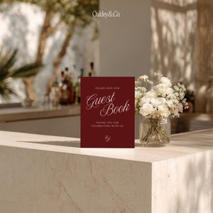 Digital Download Wedding Signs Editable Burgundy Template Collection Guest Book Sign Design Gifts Cards Signage Set Swans Oil Painting Artwork Customizable Canva Template Printable Reception Romantic Vintage Style Script Typography Classic