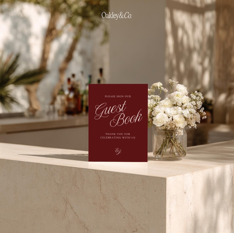 Digital Download Wedding Signs Editable Burgundy Template Collection Guest Book Sign Design Gifts Cards Signage Set Swans Oil Painting Artwork Customizable Canva Template Printable Reception Romantic Vintage Style Script Typography Classic