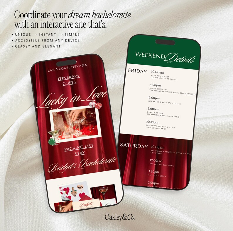 Digital Bachelorette Template Canva Editable Vegas Casino Theme Party Website Design Printable Bridal Shower Invitation Card Red Curtain Backdrop Script Typography Dice Playing Cards Photo Placeholders Online Event Planning Webpage