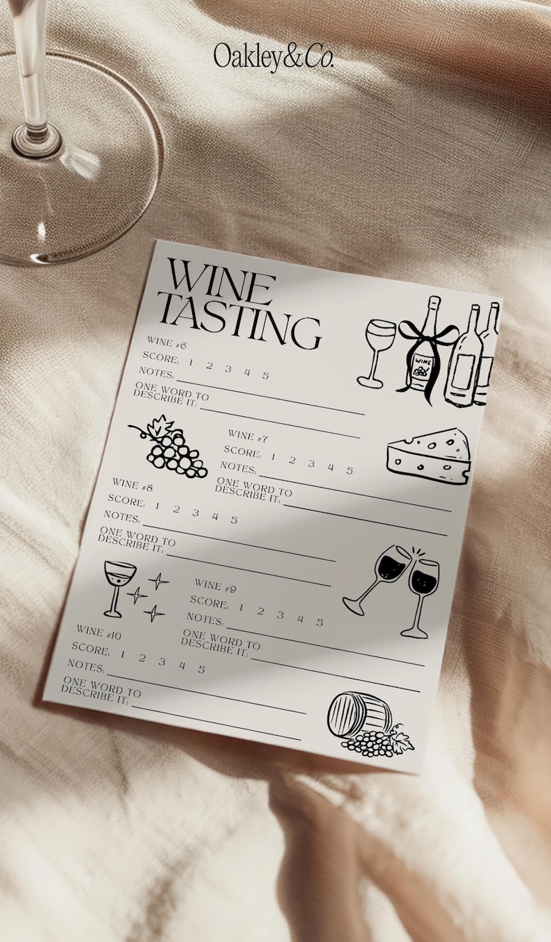 Wine Tasting Scorecard Printable Template Canva Digital Download Girls Night Cocktail Party Elegant Event Old Money Minimalist Game Coquette image 17