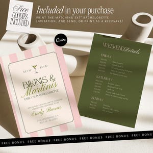 Bachelorette Website Template Bikinis and Martinis Editable Canva Invitation Itinerary Planner Bridal Event Organizer Bach Trip Details image 5
