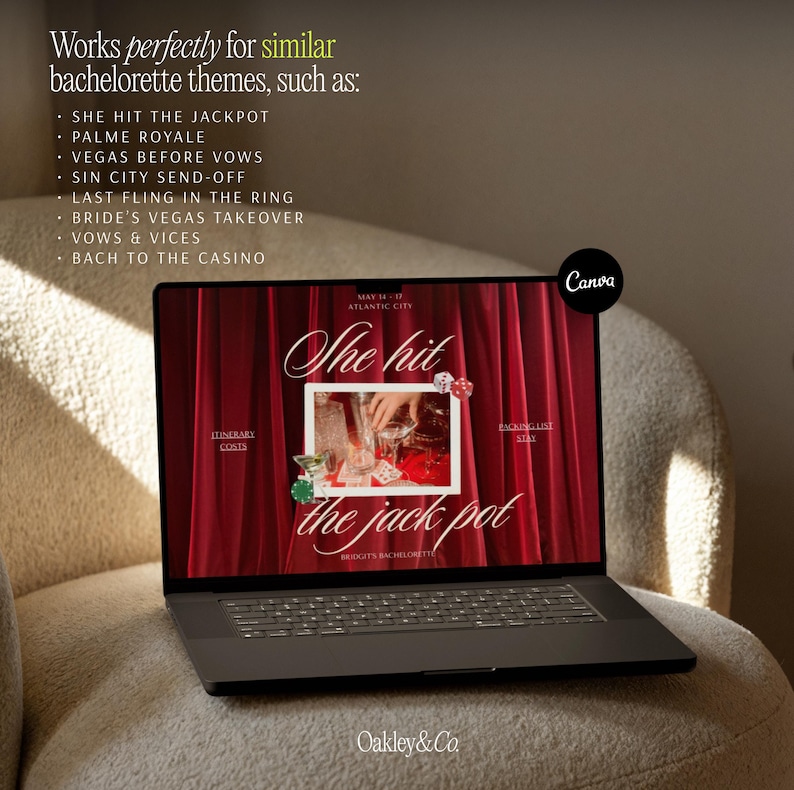Canva Bachelorette Website Template Vegas Casino Theme Party Invitation Design Digital Printable Bridal Shower Card Editable Red Curtain Backdrop Script Typography Dice Playing Cards Photo Placeholders Online Event Webpage Itinerary Hen