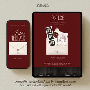 Wedding Website Template Burgundy Floral Design Save The Date Invitation Built In RSVP Form Mobile Responsive Canva Template Customizable Fonts Colors Photos Modern Minimalist Luxury Elegant Old Money Aesthetic Digital Download Wedding