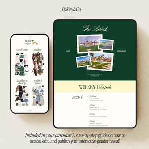 Puede incluir: Una pantalla digital muestra un tel&eacute;fono y una tableta. El tel&eacute;fono muestra inspiraci&oacute;n de atuendos para diversas actividades. La tableta muestra detalles de "The Airbnb" con fotos y detalles del fin de semana. El texto en la parte inferior dice: "Incluido en tu compra: Una gu&iacute;a paso a paso..."