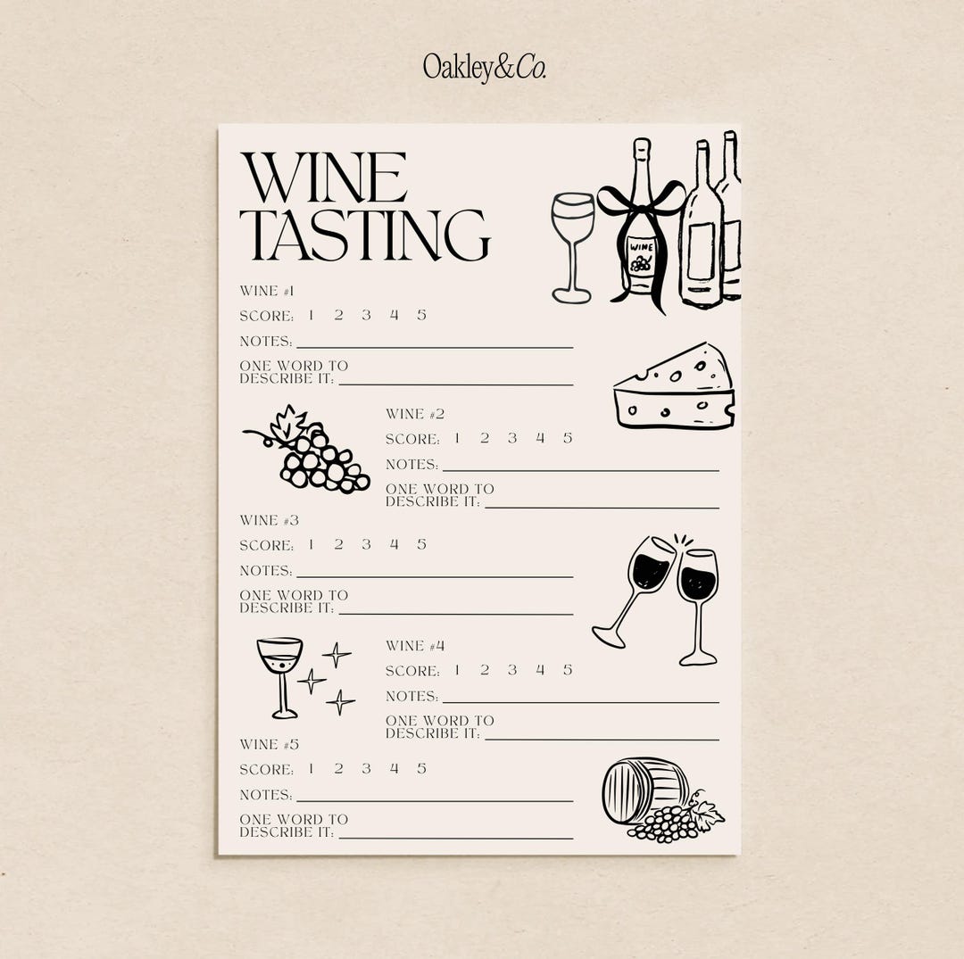 Wine Tasting Score Card Printable Wine Night Sheet (canva Digital ...