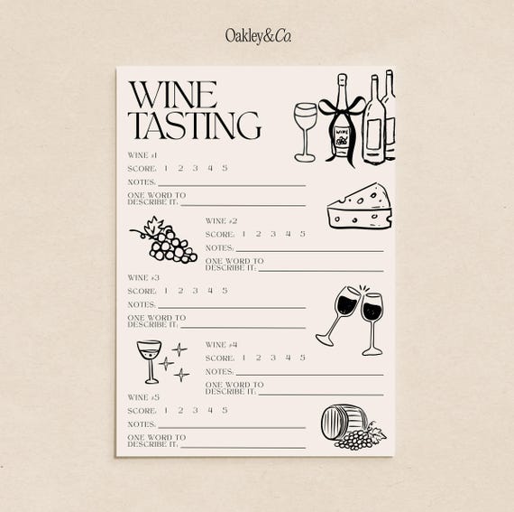 Wine Tasting Scorecard Printable Template Canva Digital Download Girls Night Cocktail Party Elegant Event Old Money Minimalist Game Coquette