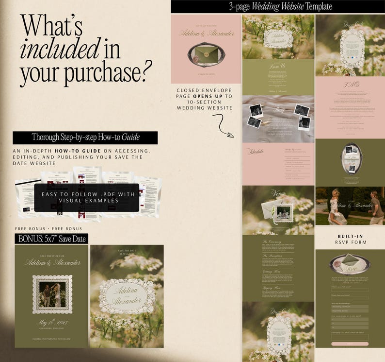 Wedding Website Template Vintage Wildflower Canva Invitation with RSVP Digital Wedding Romantic Timeless Classic Elegance Old Money Site imagem 4