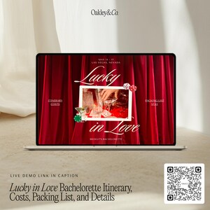 Editable Bachelorette Party Template Vegas Casino Website Design Canva Invitation Digital Printable Bridal Shower Card Red Curtain Backdrop Script Typography Dice Playing Cards Photo Placeholders Online Event Webpage Itinerary Planning Hen