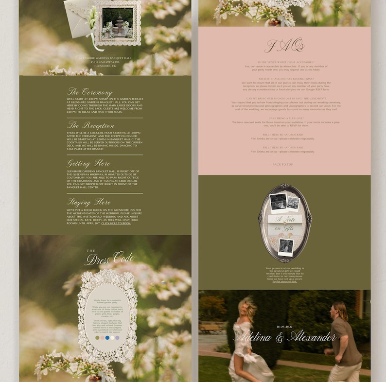 Digital Wedding Invitation Suite Canva Template Website Package Romantic Timeless Vintage Wildflower Design Classic Elegance Style Soft Pink Cream Colors Eleven Pages Complete Collection RSVP Form Online Mobile Responsive Lace Details