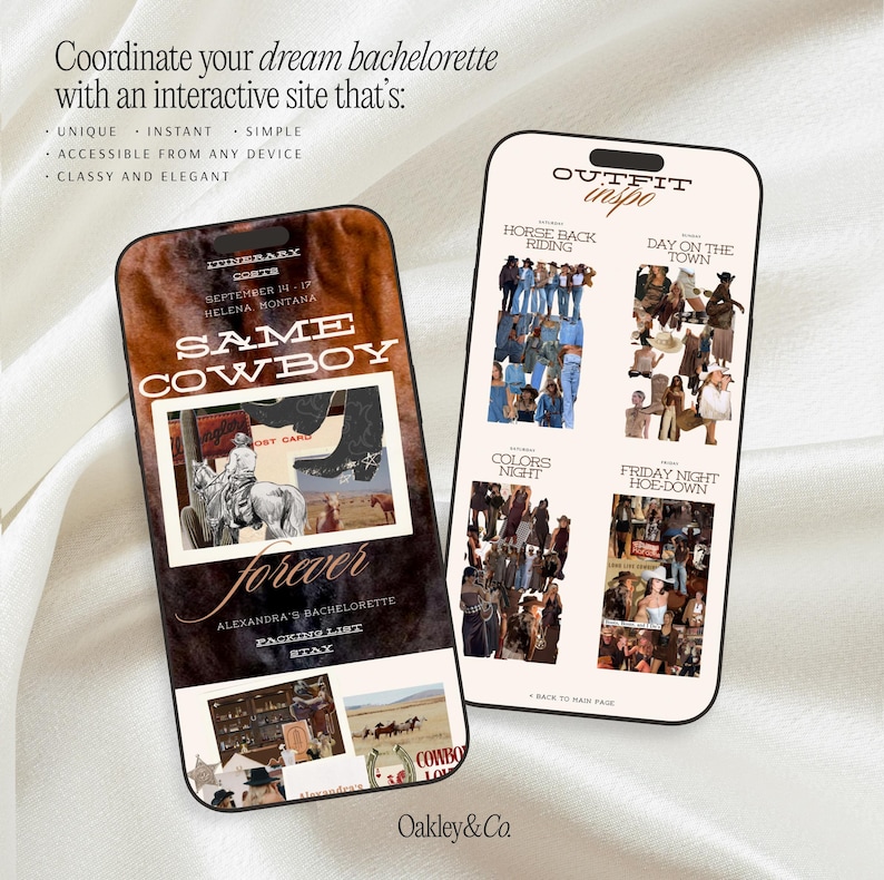 Bachelorette Party Planning Website Template Western Cowboy Design Canva Editable Digital Download Brown Leather Texture Pattern Complete Package Matching Invitation Template Weekend Itinerary Builder Nashville Scottsdale Austin Trip