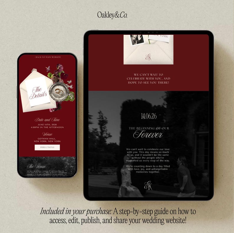 Wedding Website Template Burgundy Old Money Editable Canva Wedding Site with RSVP Form Digital Invitation Paperless Elegant Modern Design bild 7