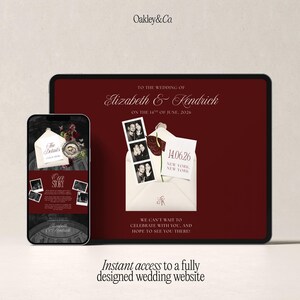 Canva Wedding Template Digital Design Burgundy Cream Color Scheme Wedding Website Package RSVP Form Builder Save Date Card Template Included Engagement Gift Idea Bridal Shower Present Perfect DIY Wedding Site Custom Photo Display Three Page