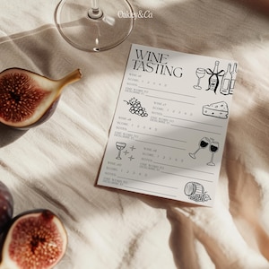 Wine Lover Gift Tasting Scorecard Journal Template Printable Canva Download Digital File Rating Card System Notes Section Girls Night Entertainment Cocktail Party Activity Elegant Event Planning Old Money Aesthetic Coquette Style Hand Drawn