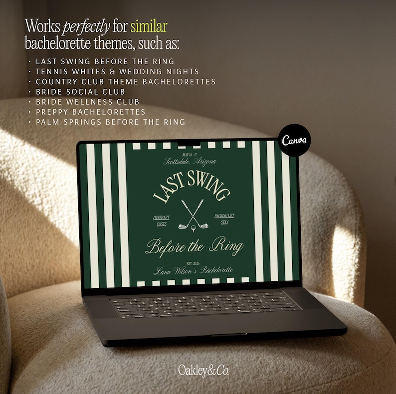 Bach Party Planning Template Digital Canva Website Design Bachelorette Weekend Organizer Preppy Country Club Theme Green Color Scheme Complete Itinerary Planner Packing List Coordinator Cost Tracker Template Golf Winery Hiking Shopping