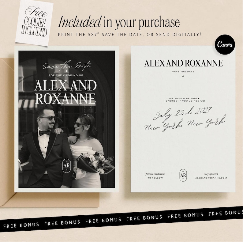 Canva Wedding Collection Digital Template Design Black White Minimalist Modern Luxe Elegant Clean Classy Customizable Website Mobile Responsive Save Date Card Included Instant Download PDF Delivery Complete Instruction Guide DIY Planning