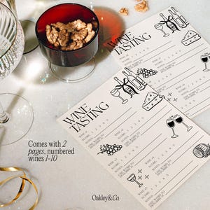 Canva Template Download Wine Tasting Scorecard Printable Digital File Customizable Design Editable Fonts Colors Layout Hand Drawn Illustrations Elegant Party Planning Girls Night Activity Cocktail Event Entertainment Rating Card System