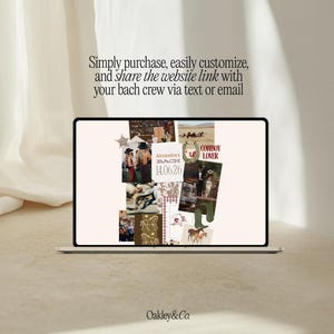 May include: A laptop displays a collage with a cowboy theme, including images of horses, boots, and hats. Text on the screen reads "Alexandra's BACH 14.06.26" and "COWBOY LOVER". The screen is set against a neutral background.