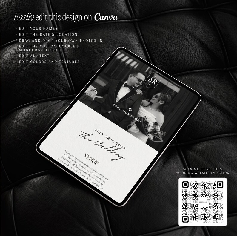 Wedding Website Template Modern Luxe Minimalist Canva Digital Invitation with RSVP Form Black and White Elegant Classy Old Money Design zdjęcie 11