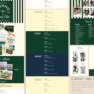 Preppy Bachelorette Organizer Template Canva Website Design Digital Download Bach Weekend Planner Complete Party Coordination Tool Green Theme Matching Invitation Suite Itinerary Template Packing List Guide Cost Planning Pages Golf Winery