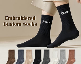 Custom Name Socks, Wedding Party Socks, Personalized Sock, Embroidered Family Name Crew Socks, Creative Birthday Gift, Gift for Him
