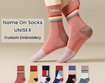 Custom Name Socks, Unisex Athletic Socks, Personalized Crew Socks for Women Men, Embroidered Sock, Couple Gifts, Gift for Her, Gift for Him