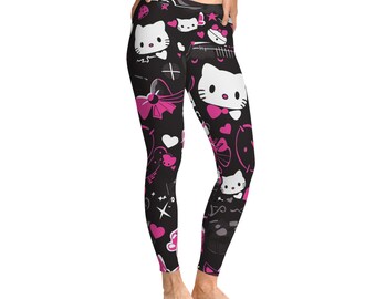 TurboTrendzs Kawaii Kitty Stretchy Leggings (AOP), Perfect comfortable gift for Kitty fans