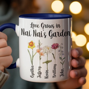 Custom Nai Nai's Mug,Love Grows in Nai Nai's Garden, Personalized Grandmother Gift, Botanical Cup, Coffee Mug for Her, Mother's Day Present