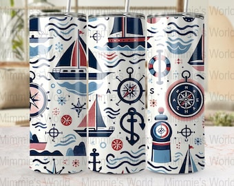 Nautical Themed Skinny Tumbler Wraps, 20 oz Tumbler Sublimation Designs, Ocean Adventure Straight and Tapered Digital Download Templates