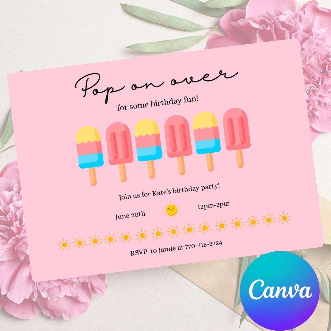Invite Theme Popsicle Birthday Invitation Template - Editable Digital Invite, Summer ...