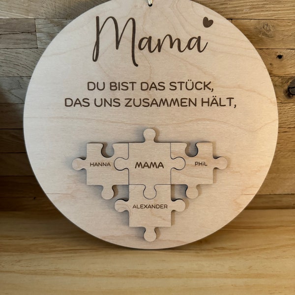 Wooden disc for hanging, Mom you are the piece that holds us together, gift, souvenir, puzzle