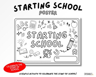 Starting School Themed Poster New School Year Fun Classroom Activity Colouring Page Teaching Resource Celebrate Learning Worksheet